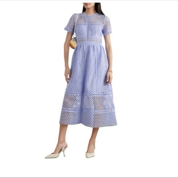 Self Portrait Guipure Lace Midi Dress in Lilac Size 2 New With Tag - Picture 8 of 13